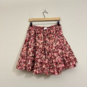 MERLETTE Hill Floral Print Mini Skirt Tiered Skater in Red Terracotta